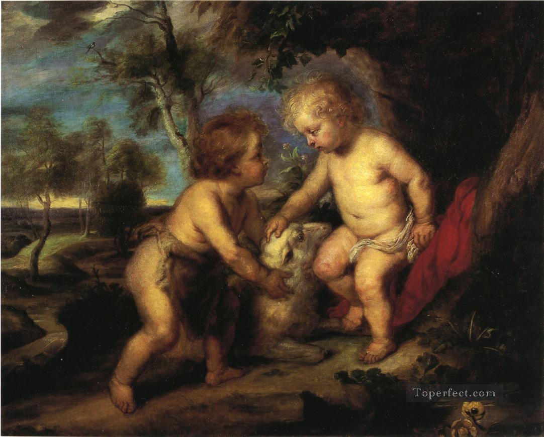 Christuskind und dem Kleinen Johannes nach Rubens Impressionist Theodore Clement Steele Ölgemälde